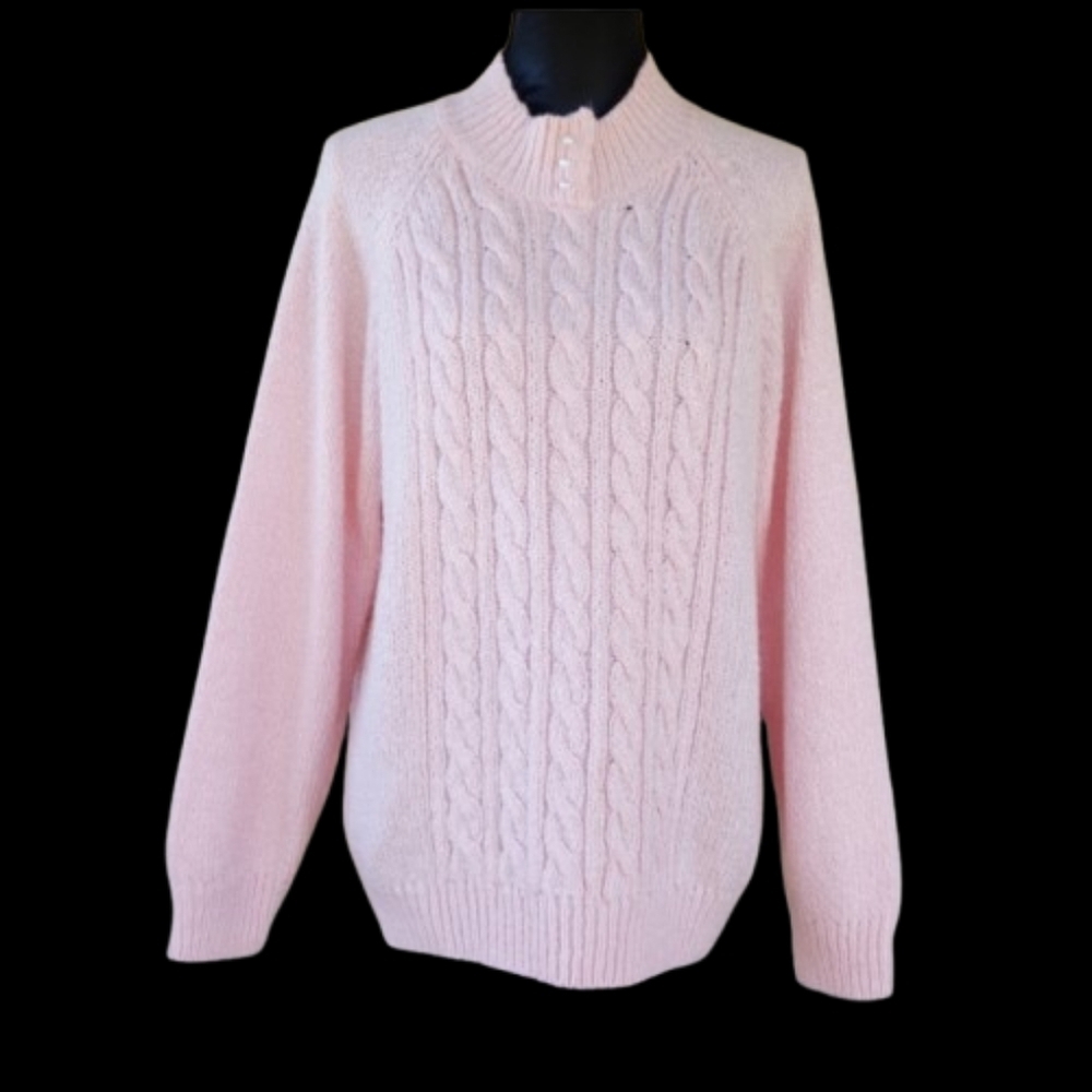 Karen Scott Pink Half Cable Knit Mock Neck Sweater (L) - Picture 2 of 11